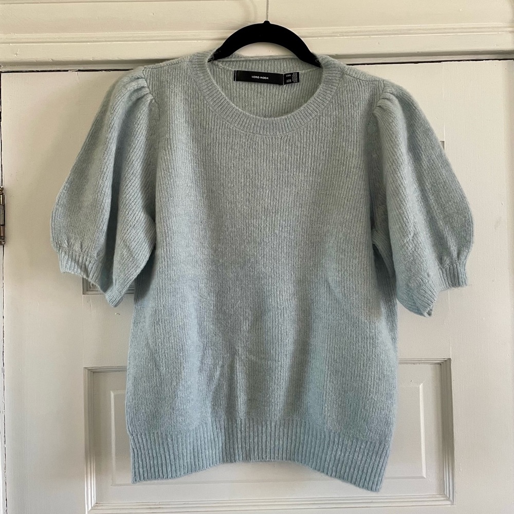 Light Blue Puff Sleeve Sweater